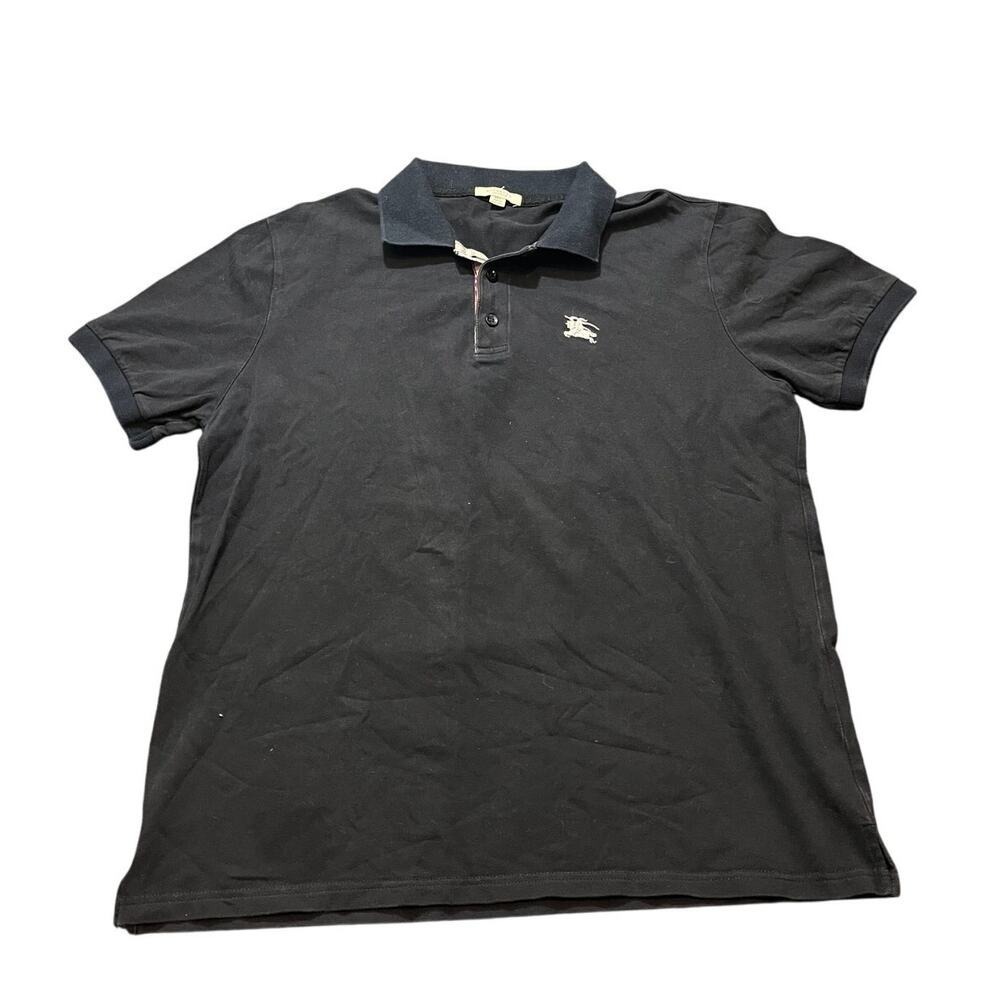 Burberry Polo Shirt Women XXL Black Short Sleeve‎ Nova Check Trim Logo
